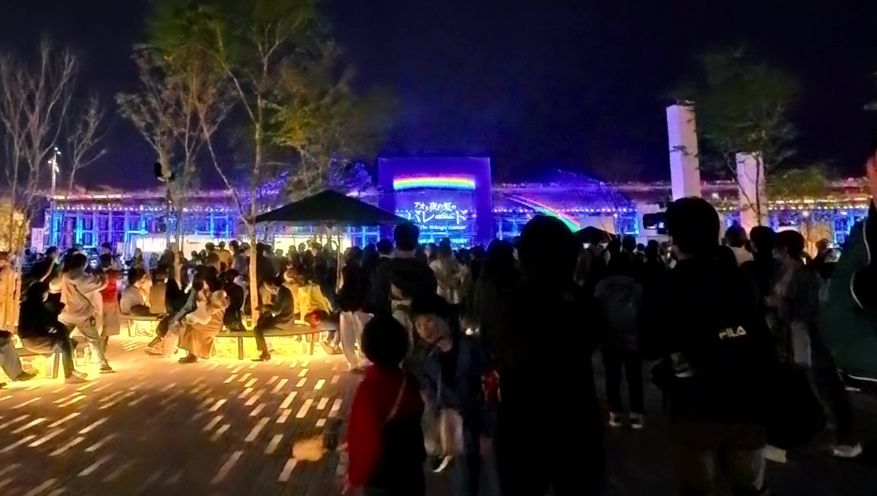 2回目のウォーターショウの一部を予約席の後ろから見る。色がやっぱりはっきり見える。